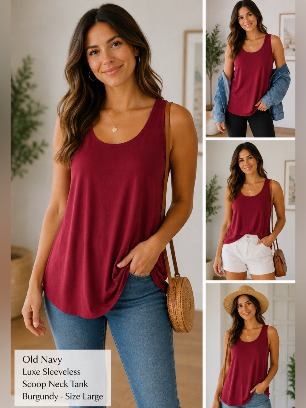 Old Navy Luxe Scoop Neck Tank Top Women’s Large Burgundy Red Sleeveless